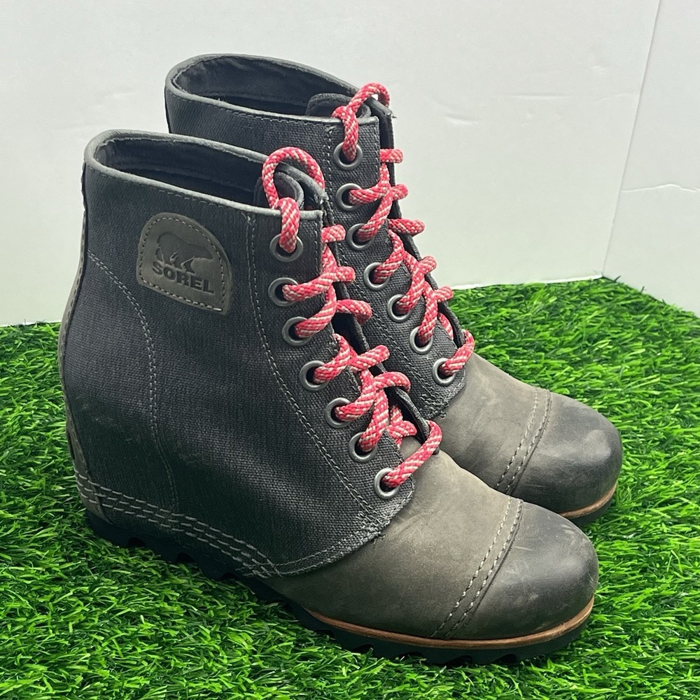 Sorel PDX Wedge Boots Gray‎ Canvas Leather Women's Shoes Size 7 NL2796-089